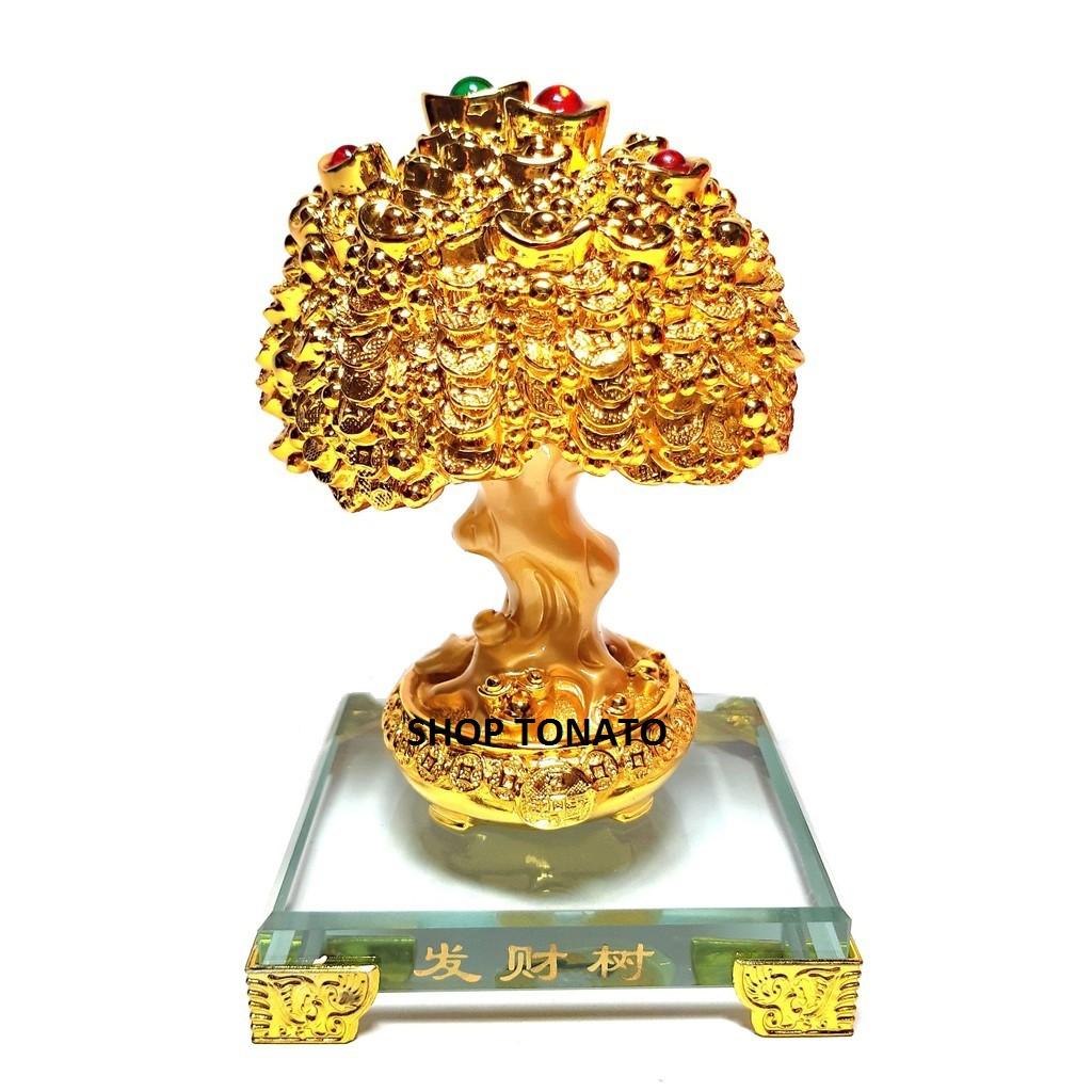 CÂY KIM TIỀN PHÁT TÀI LỘC ĐẾ THỦY TINH 2001 CAO 14CM