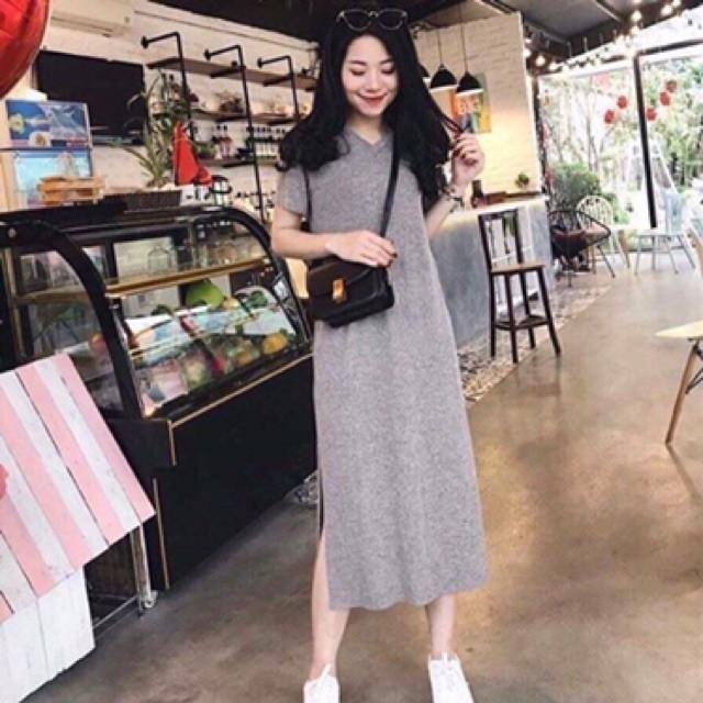 Đầm Suông Dáng Dài Váy Suông Cổ Tim Dáng Basis Chất Thun Cotton Hàng VNXK
