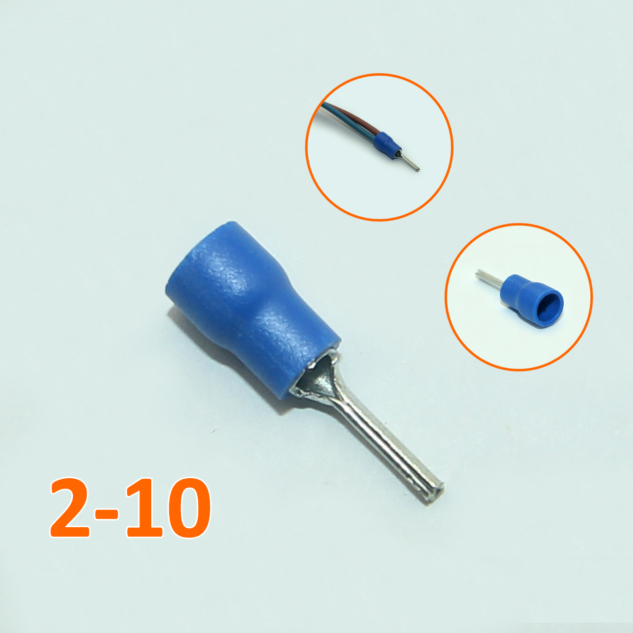 Túi 100 đầu cos pin đặc tròn PTV 2-10 bọc nhựa xanh