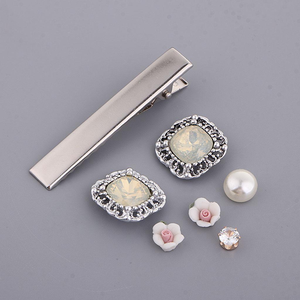 10pcs Crafts Hair Clip Cloth Flower Bead Ribbon for Hair Accessory Headwear