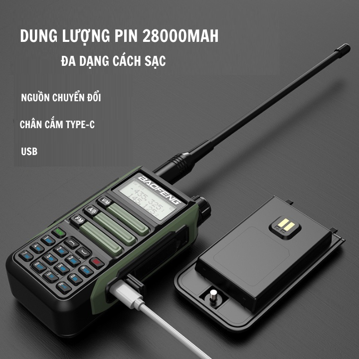 Bộ đàm cầm tay Sothing Baofeng UV-16, băng tần kép, chống nước IP68, Pin Li-on sạc trực tiếp bằng cổng USB, Type-C - Hàng chính hãng