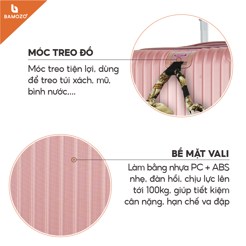 Vali du lịch BAMOZO cao cấp 8801 vali kéo nhựa được bảo hành 5 năm