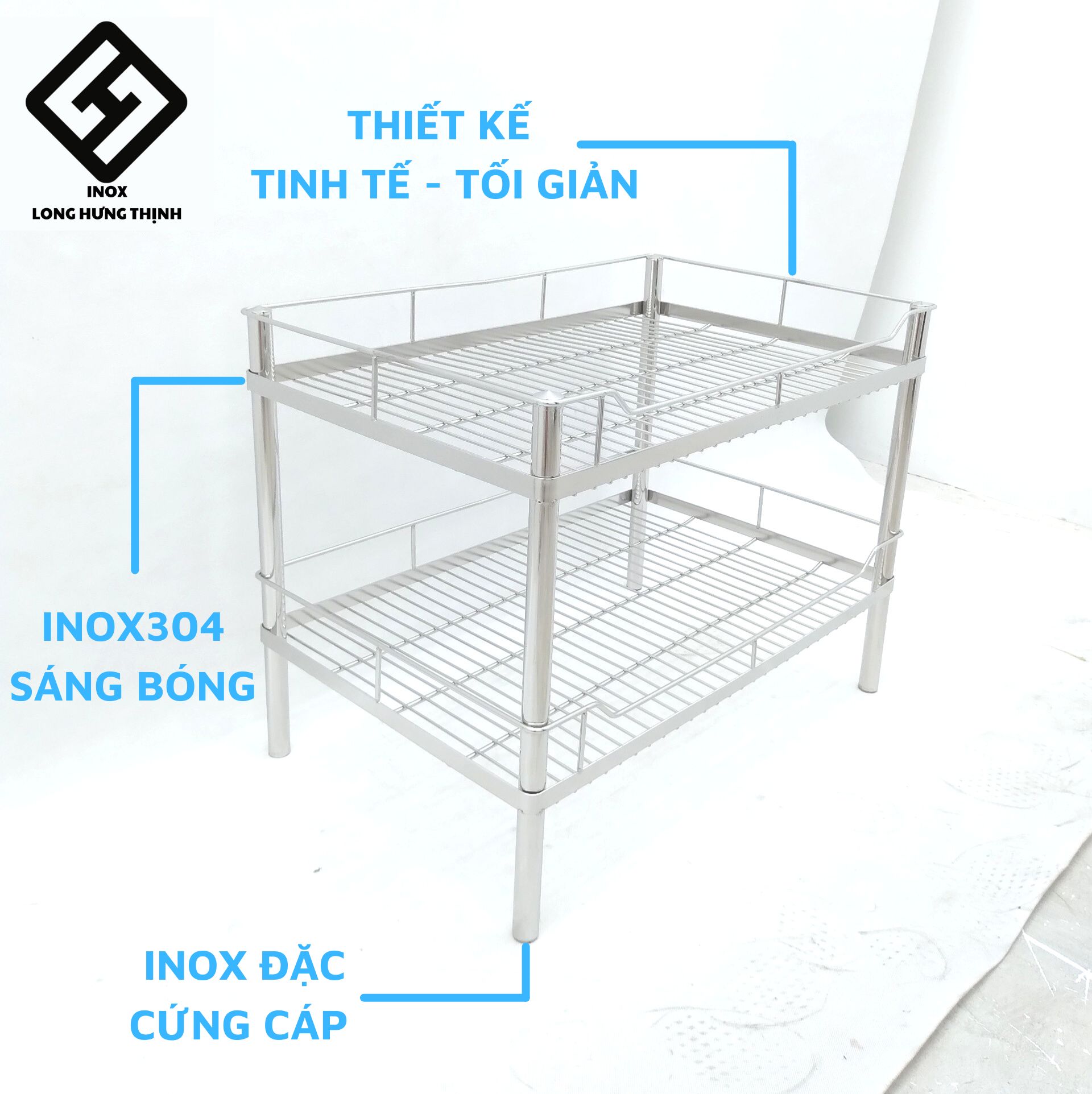 Kệ chén bát 100% INOX 304 cao cấp 2 tầng 38x60x46 cm , dụng cụ nhà bếp tiện lợi, kệ bếp Inox đa năng úp bát phòng bếp