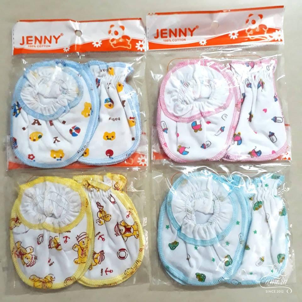 Bộ bao tay chân cotton sơ sinh họa tiết trắng