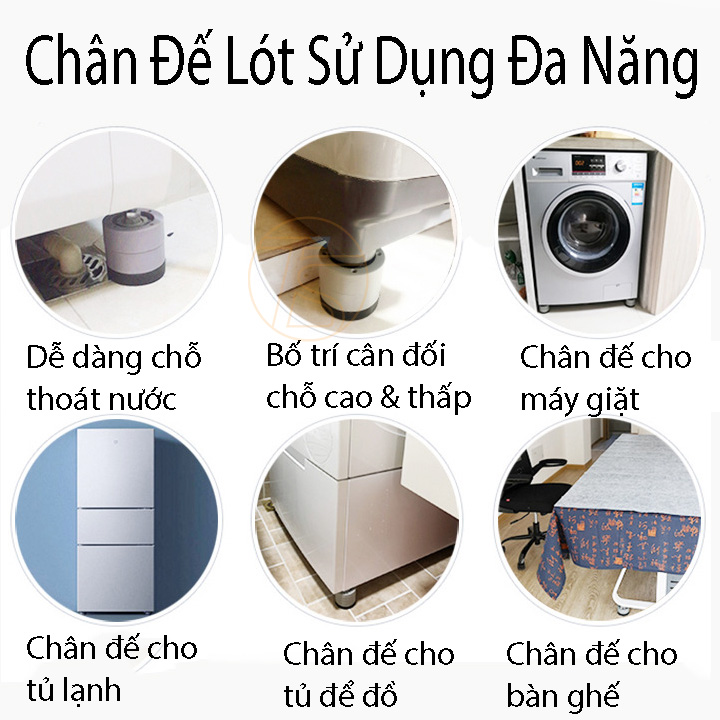 Combo 4 Chân Đế Kê Máy Giặt, Tủ Lạnh Đa Năng Phù Hợp Nhiều Máy