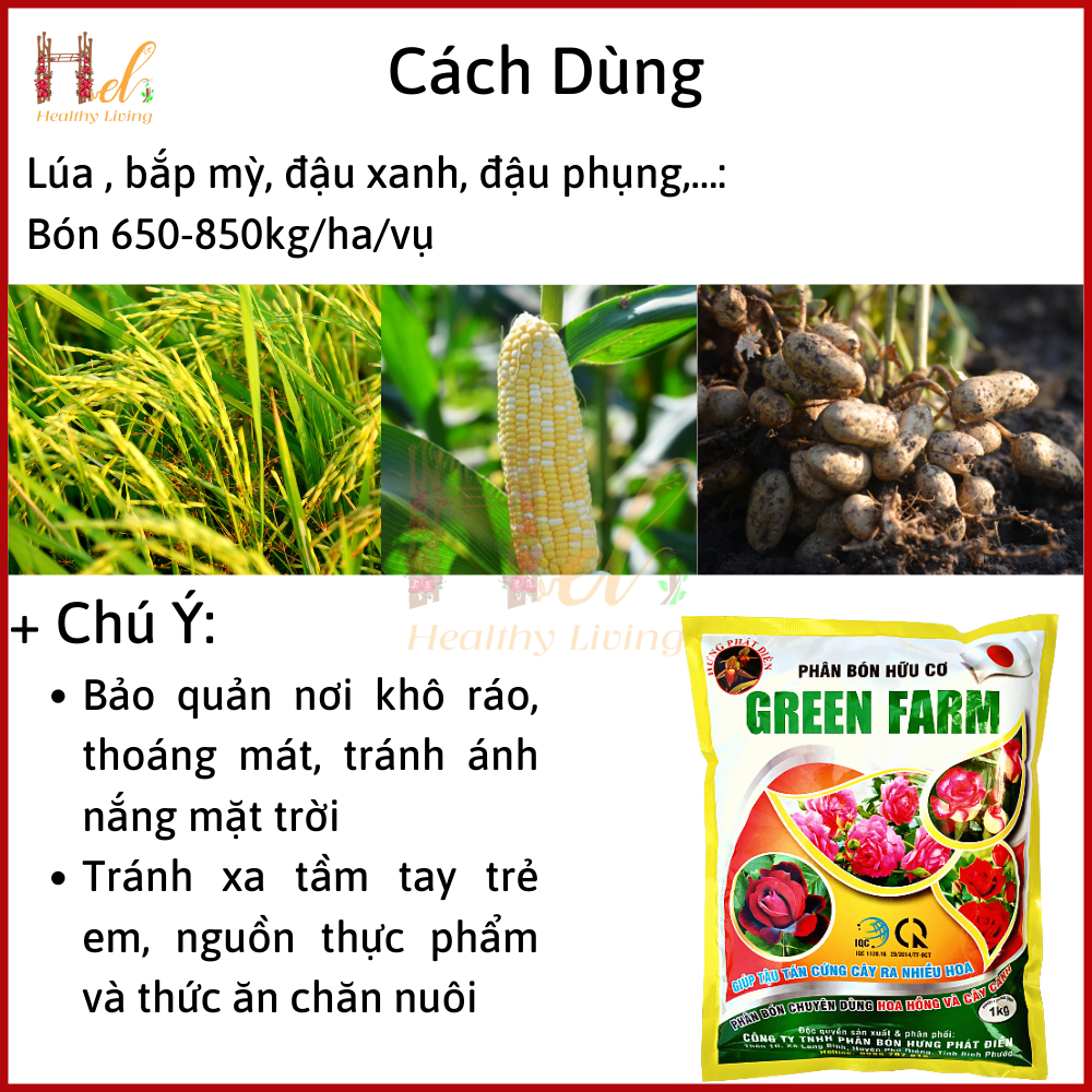 Phân Bón Hữu Cơ Hoa Hồng Phân Bón Hoa Hồng, Cây Cảnh GREEN FARM Gói 1kg