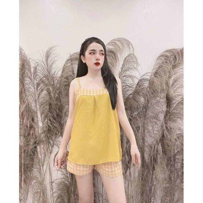 Bộ đũi pha kẻ - áo 2 dây , cộc - hàng đẹp