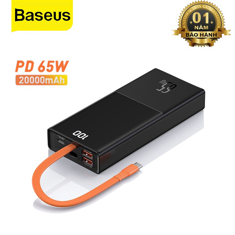 Pin Sạc Dự Phòng 20000mAh Công Suất Cao 65w Baseus Kèm Dây Sạc Nhanh Type C Cho IP, Laptop , Điện Thoại - Hàng Chính Hãng