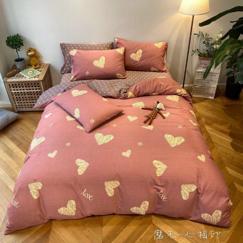 SÉT CHĂN GA GỐI POLY COTTON TIM HỒNG PP