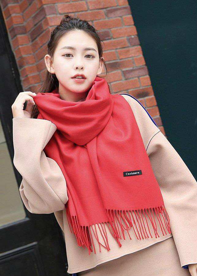 Khăn Choàng Cổ Len Dạ Màu Đỏ Trơn - Cashmere - 200x60cm - Mã KC082