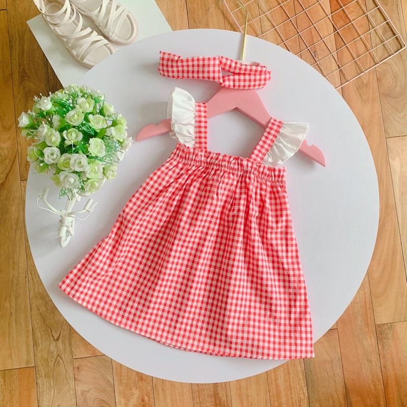 Váy Bé Gái LINA KIDS- Đầm Công Chúa, váy trẻ em, hàng thiết kế - váy caro đỏ nơ trắng Size 6-18kg