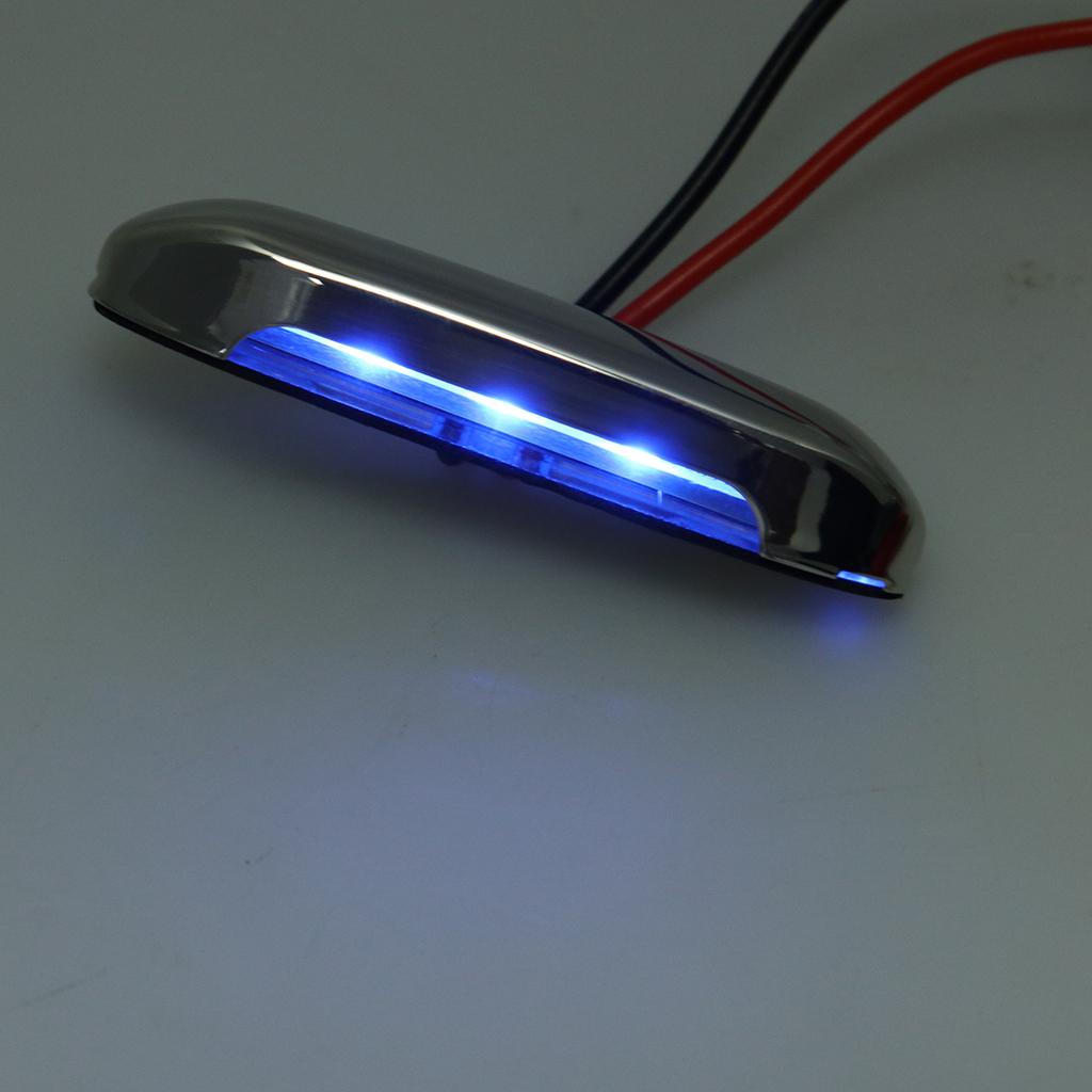 2x12V Oblong RV Boat Blue LED Step Stair Light Stainless Steel Clear Lens