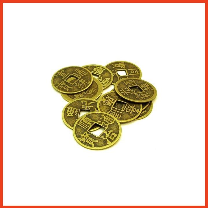 Combo 10 đồng xu phong thủy 2,5cm đồng thau nguyên chất