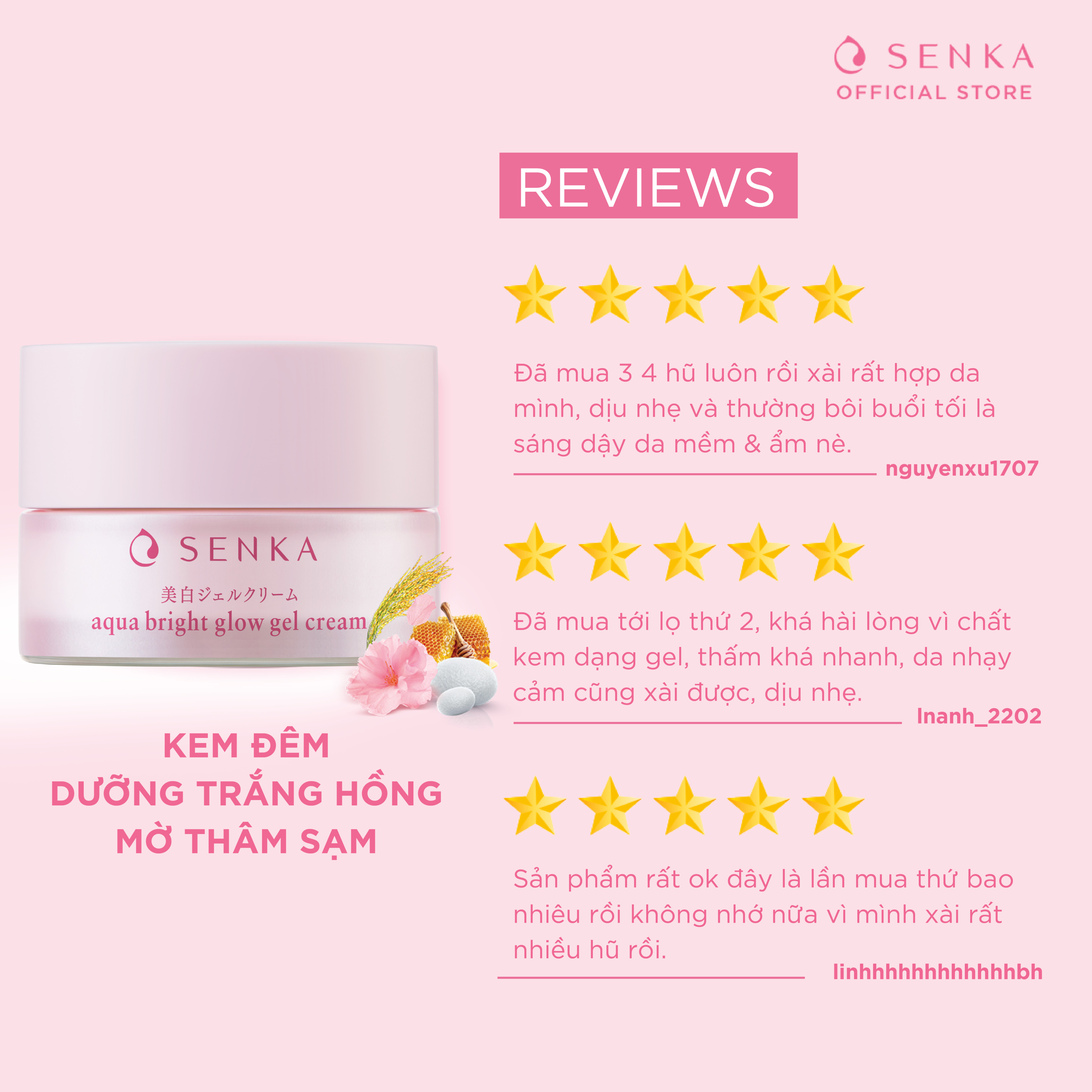 [HOT DEAL] Kem Dưỡng Da Trắng Hồng ban đêm Giảm Thâm Sạm Không Cồn dạng gel SENKA AQUA BRIGHT GLOW GEL CREAM 50g - 15538