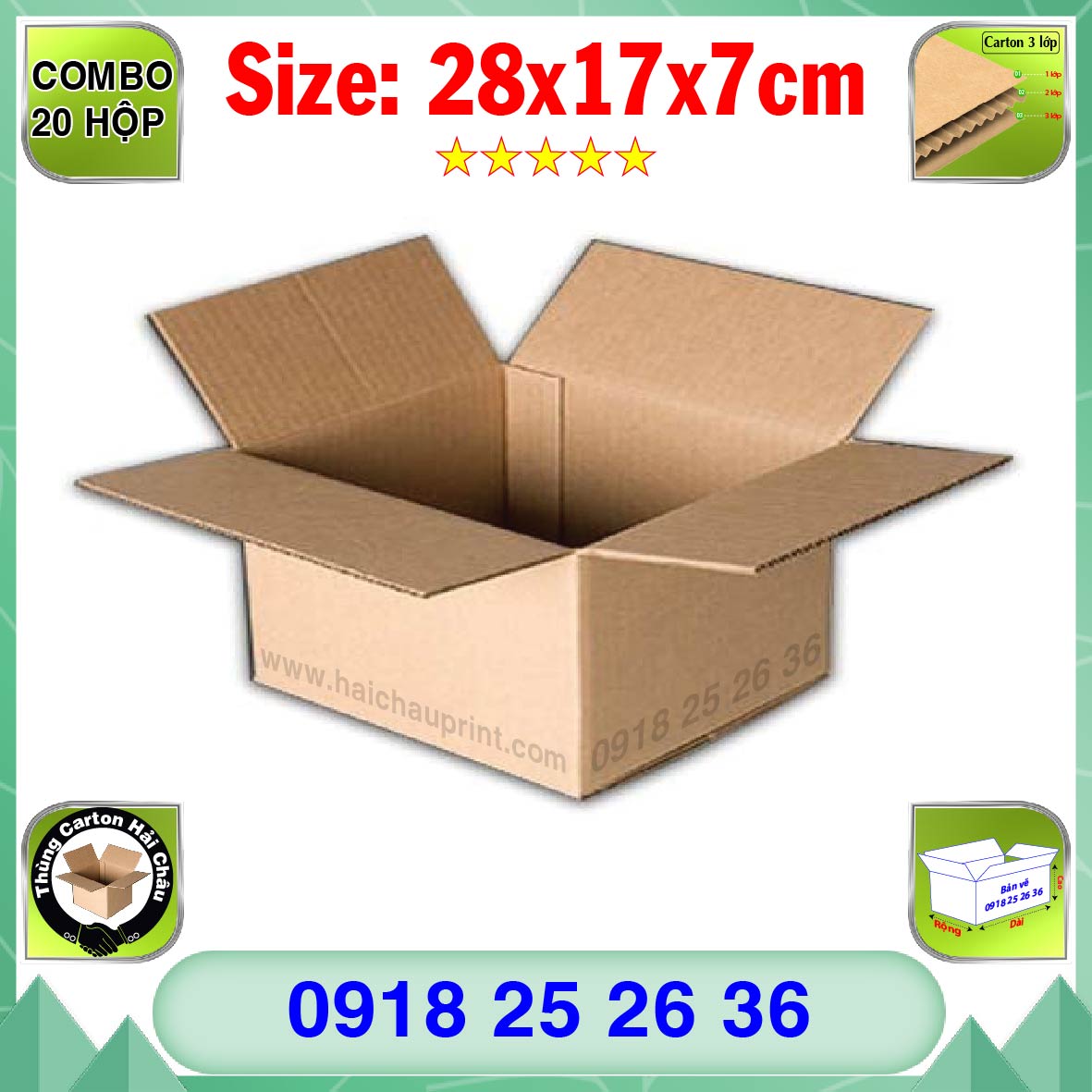 20 Hộp Carton, KT: 28x17x7cm, Hộp carton, Thùng carton, Hộp đóng hàng, Thùng đóng hàng, Hộp carton 3 lớp...