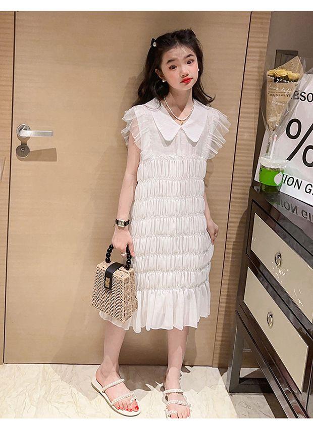 CHENGRUI Cô gái mùa hè chiffon rắn màu đầm 2023 trung bình trẻ em phong cách phương Tây thời trang mùa hè váy công chúa thời trang trẻ em