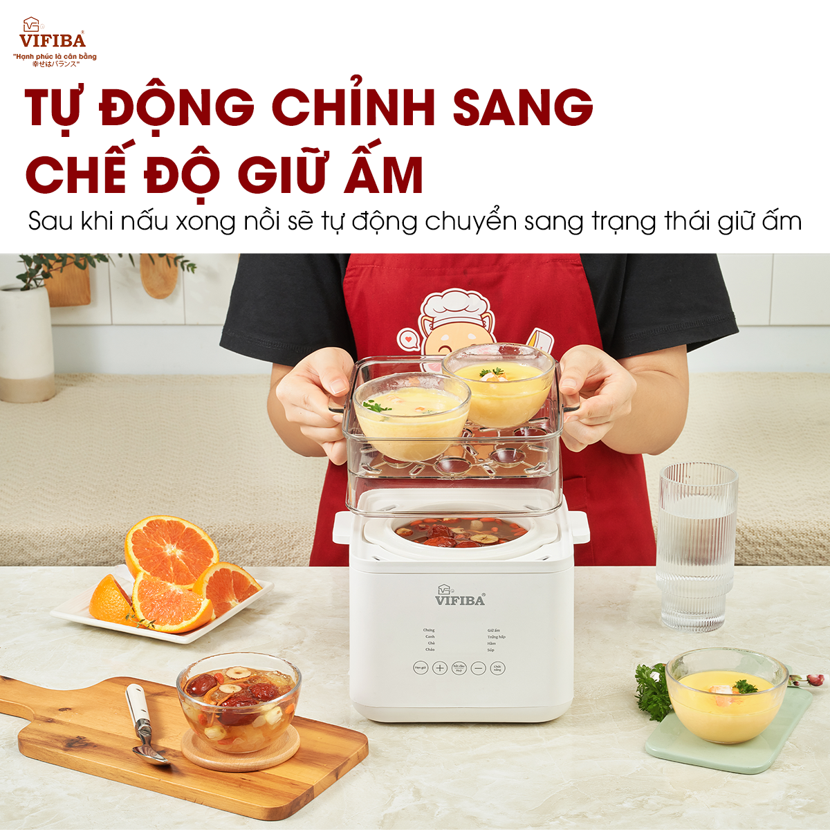 Nồi Nấu Chậm Đa Năng VIFIBA Kèm Hấp Hàng Chính Hãng, 8 Chức Năng Nấu, Nồi Cho Bé Ăn Dặm, Nấu Cháo, Hầm, Hấp,....