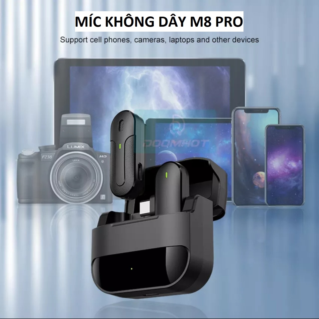 Micro không dây cài áo lọc tiếng ồn khử nhiễu kèm hộp sạc M8 Pro cao câp