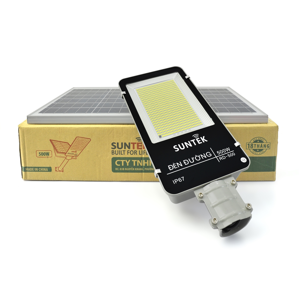 Đèn Đường Năng Lượng Mặt Trời SUNTEK Solar Street Light RD-500 500W - Sáng suốt đêm | Tự động Bật/Tắt | Điều khiển Từ xa | Chống Nước/Bụi/Va đập/Sét - Hàng Chính Hãng - Bảo hành 18 tháng