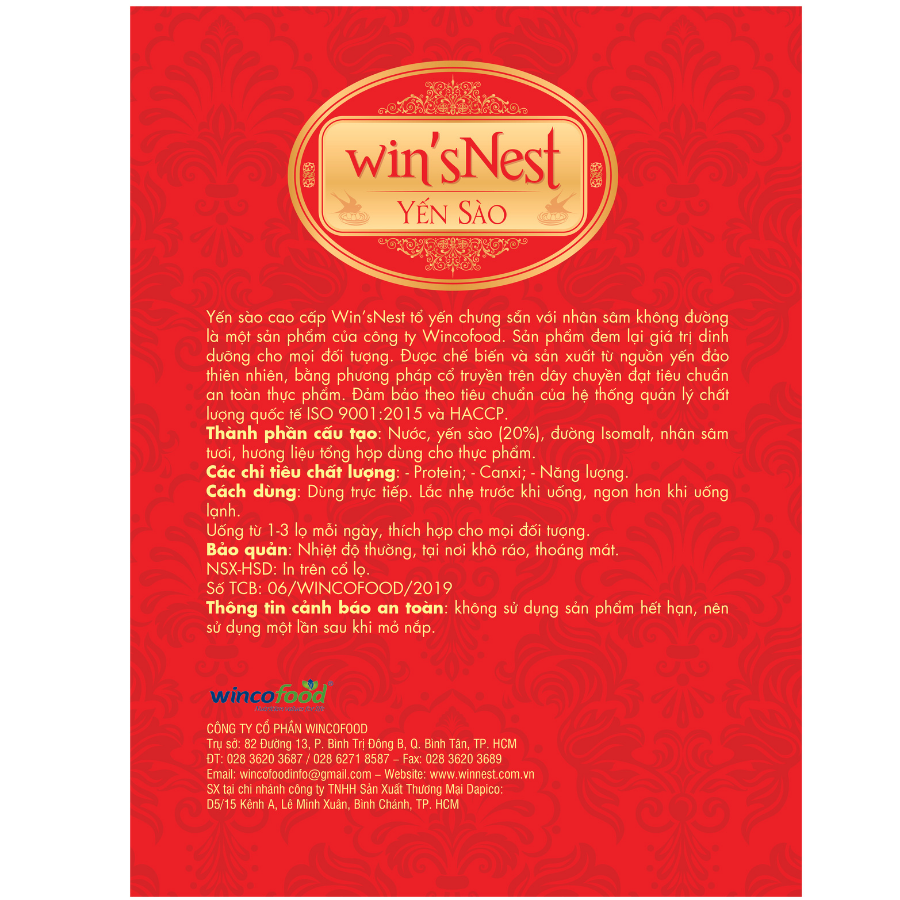 Thùng 72 lọ Yến Sào win'sNest Tổ Yến Chưng Sẵn nhân sâm không đường lọ (70ml)