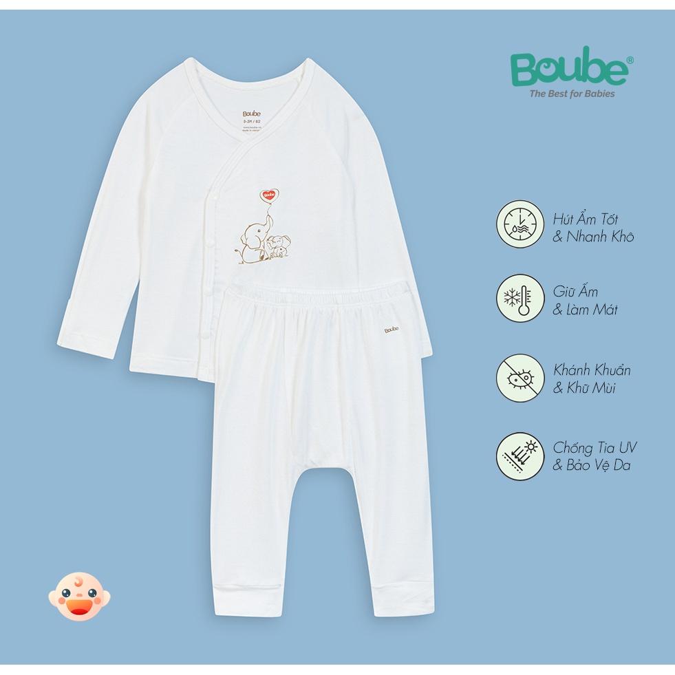 Bộ quần áo dài tay cúc bấm chéo màu trơn Boube - Chất liệu Petit mềm mịn - Size Newborn dành cho bé từ 0-3M