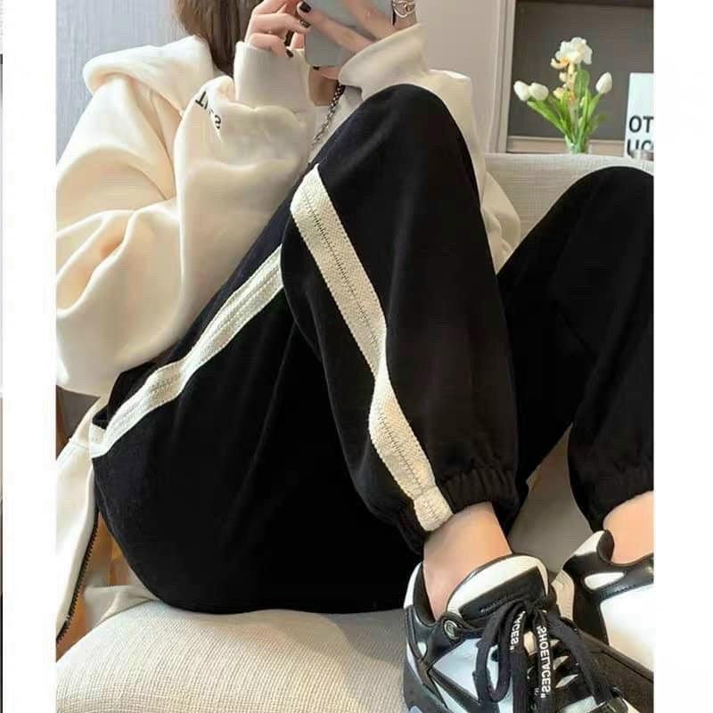 Quần Jogger Nỉ Unisex Nam Nữ Form Dáng Rộng Ống Suông Rộng Sọc Unisex Thể Thao Vải Mịn THUNDERUNISEX