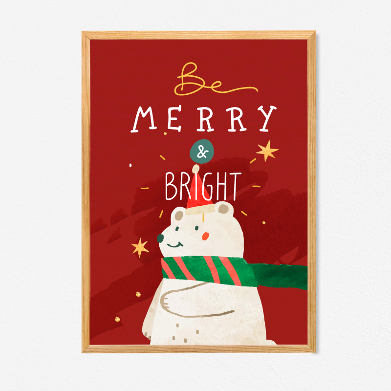 Tranh quà tặng Giáng Sinh trang trí khung kính gỗ sồi treo tường cao cấp&quot; Be Merry And Bright &quot;