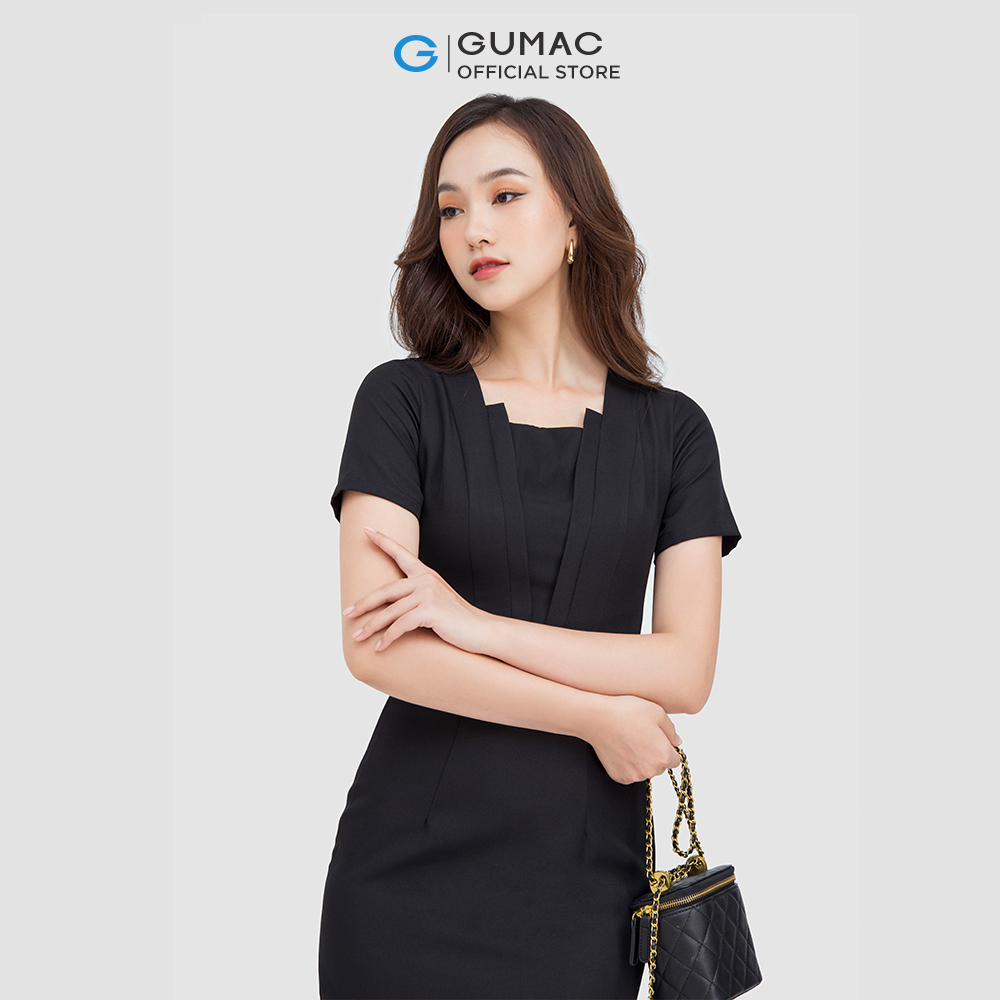 Đầm nữ GUMAC DC05011 form A hơi suông nhẹ cổ vuông thanh lịch