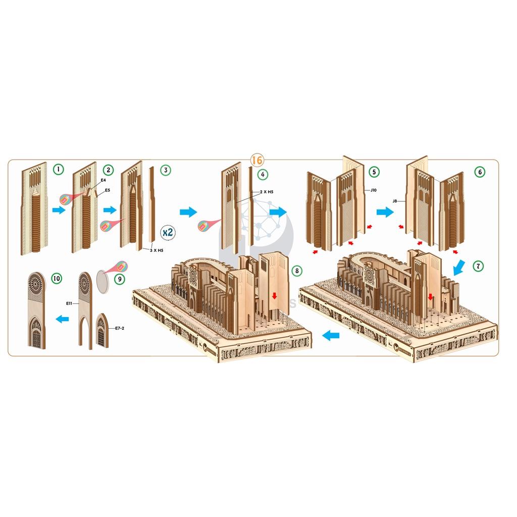 Mô hình gỗ lắp ráp Nhà thờ Đức Bà 300 chi tiết - Mô hình gỗ có đèn trang trí , quà tặng mới