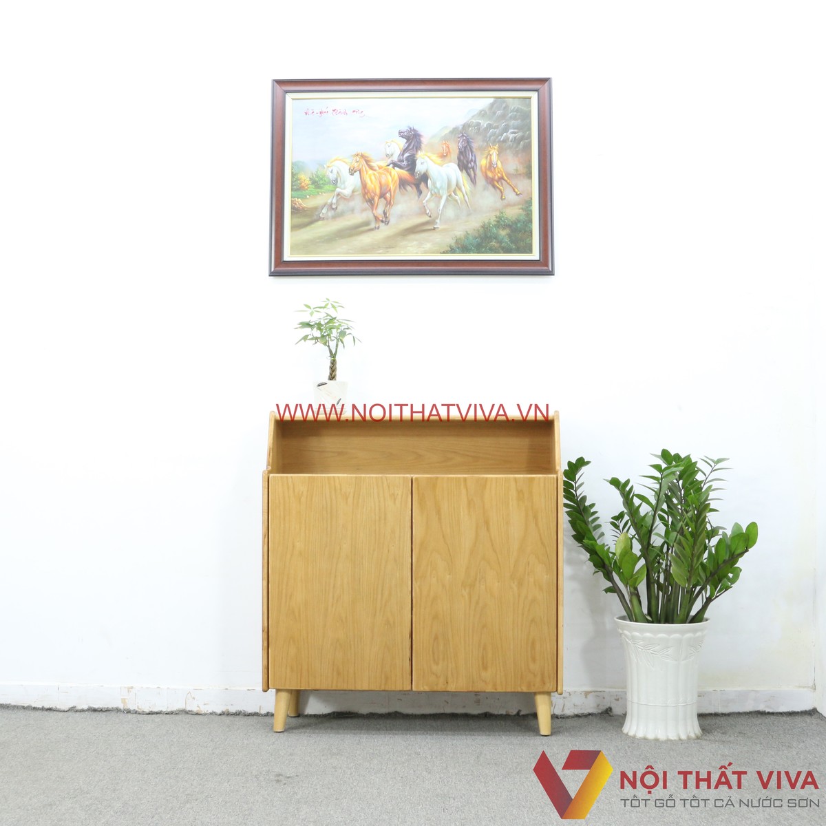 Tủ Đựng Giày Dép Gỗ Tự Nhiên Chân Cao Màu Sồi 4 Tầng Đẹp Giá Rẻ