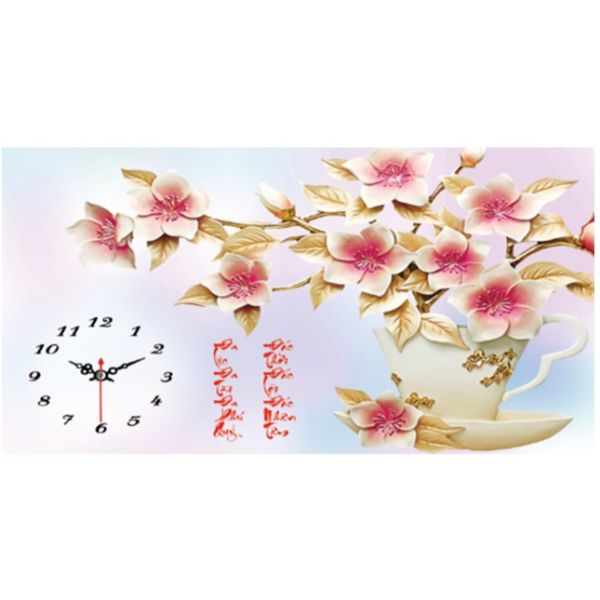 Tranh Đính Đá Đồng Hồ Bình Hoa Đẹp