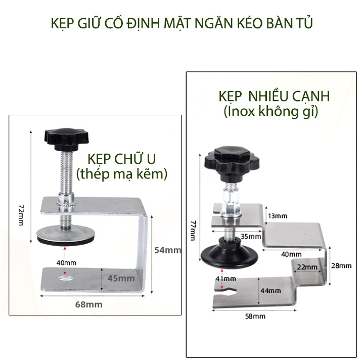 Kẹp cố định mặt ngăn kéo tủ, giúp dễ dàng lắp đặt và chính xác