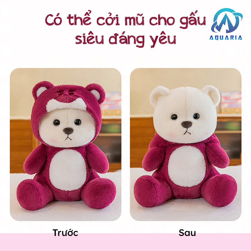 Gấu Bông Gối Ôm Thú Bông, Nhồi Bông Lena Đội Mũ Cosplay Lotso Siêu Dễ Thương Hot Hit 28cm