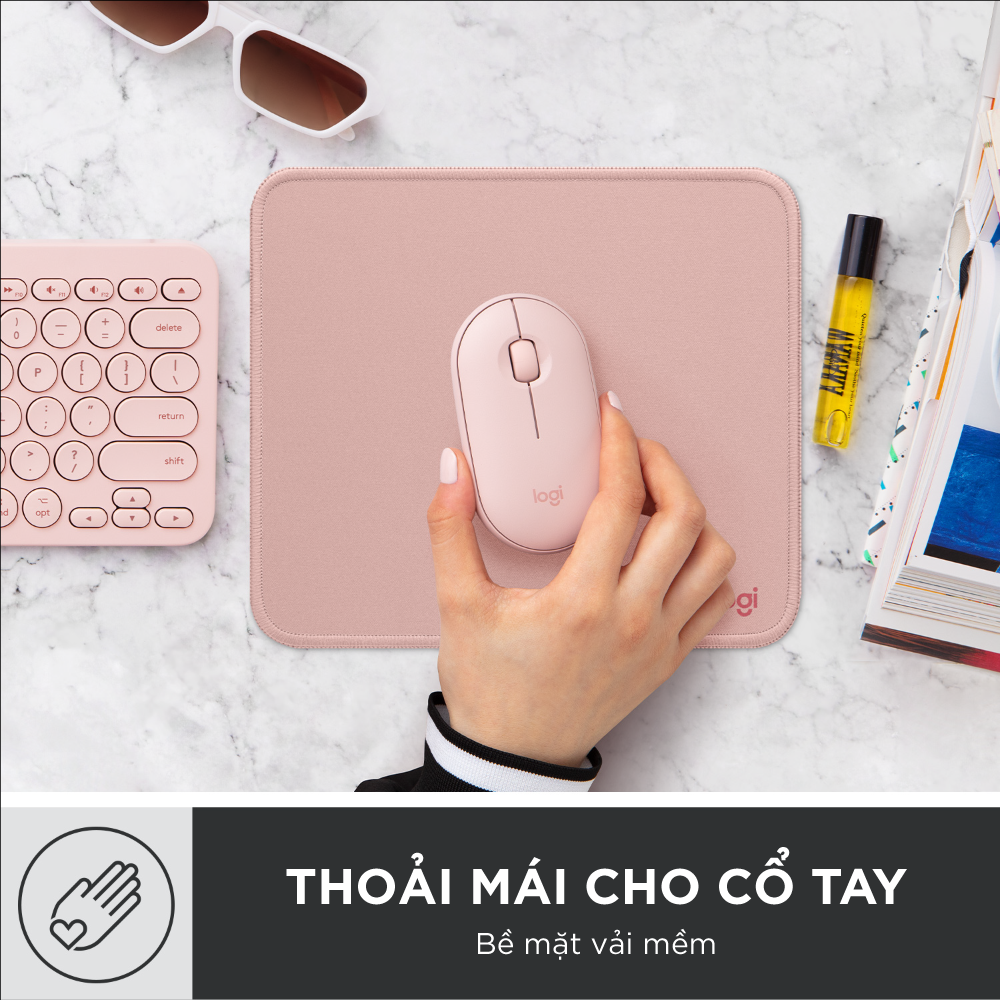 Lót chuột Logitech Mouse Pad - Đế cao su chống trượt, lướt dễ dàng, bề mặt chống đổ tràn, bền bỉ, nhỏ gọn - Hàng chính hãng - Màu