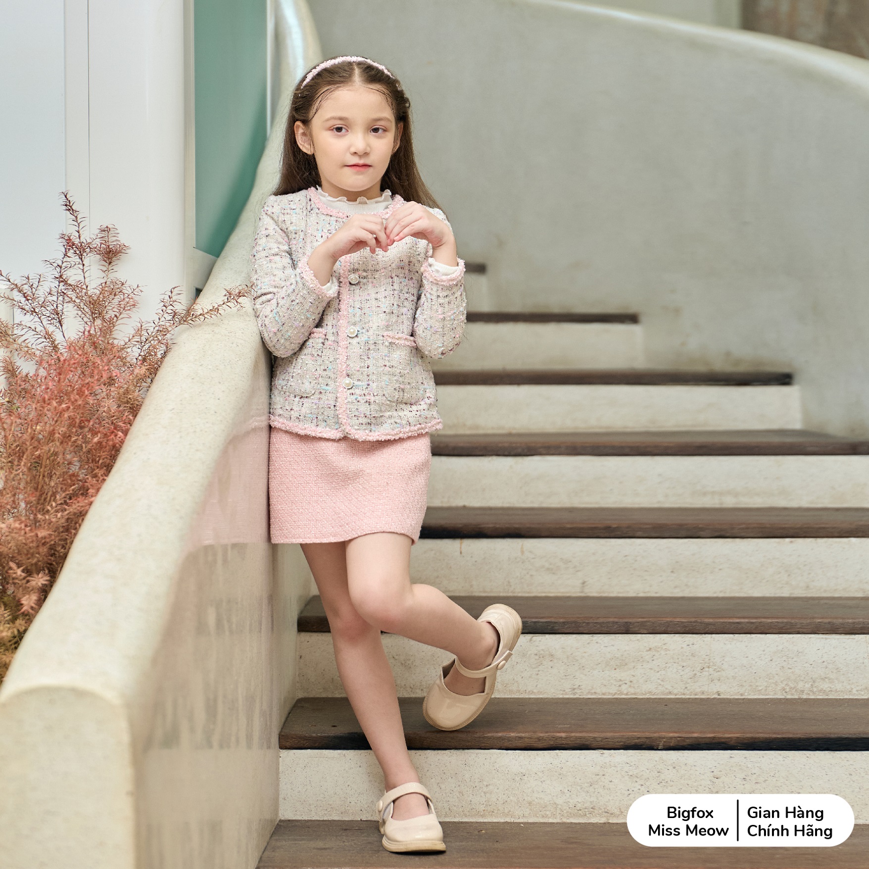 Áo dạ tweed cho bé gái BIGFOX MISS MEOW size đại 2 lớp ấm áp kiểu Hàn sang chảnh nữ tính cỡ 6-11 tuổi 38kg 2009