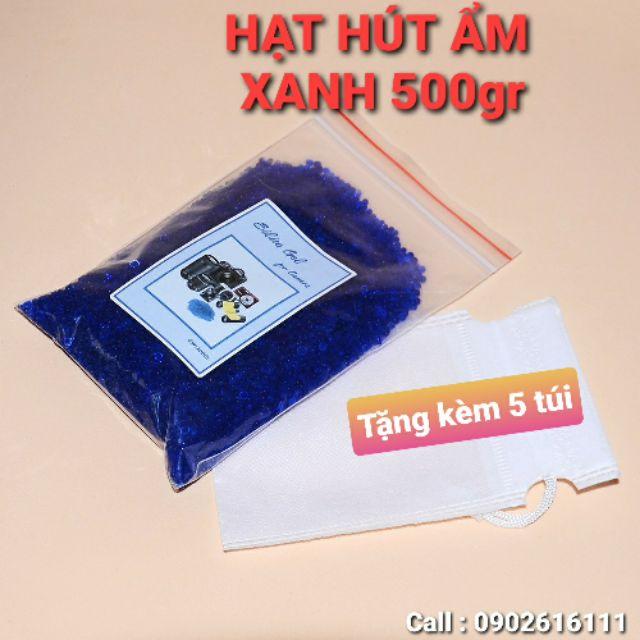 Hạt hút ẩm xanh 500gram cho máy ảnh kèm túi đựng