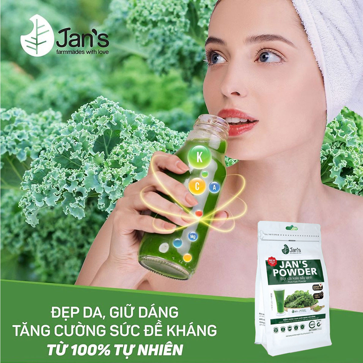 Bột Cải Kale Sấy Lạnh Jan’s Nguyên Chất, Sản Phẩm Từ Thiên Nhiên Hỗ Trợ Tiêu Hóa, Tốt Cho Tim Mạch Và Giảm Nguy Cơ Mắc Ung Thư – Hàng Chính Hãng