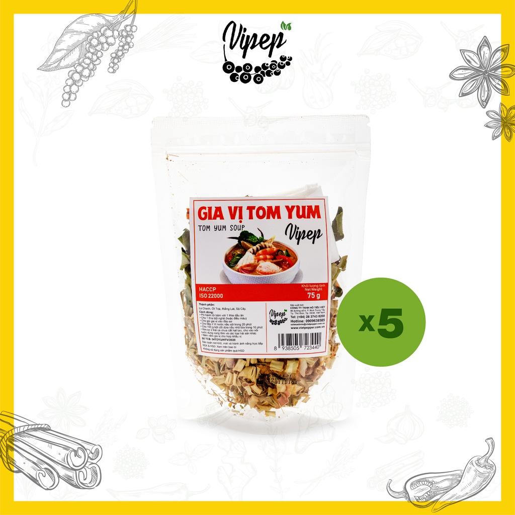 Combo 5 gói gia vị lẩu thái Tomyum Vipep 75g - chuẩn Hadilao, gói tiện lợi chế biến tại nhà