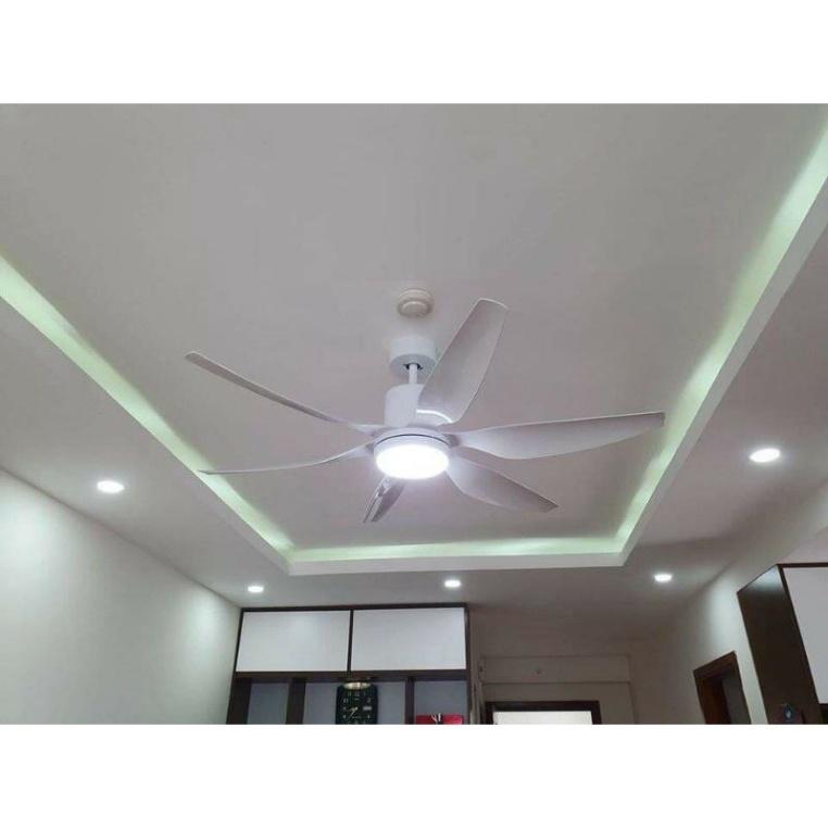 Quạt Trần 6 Cánh Trắng ABS nguyên nhân 5 tiêu chuẩn mức độ khuyến mãi Móc cao su đặc Treo Quạt Có Đèn LED, Có Điều khôn