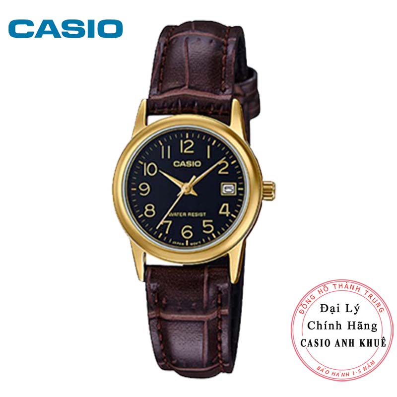 Đồng Hồ Nữ Casio LTP-V002GL-1B Dây Da - Mặt Số Viền Mạ Vàng