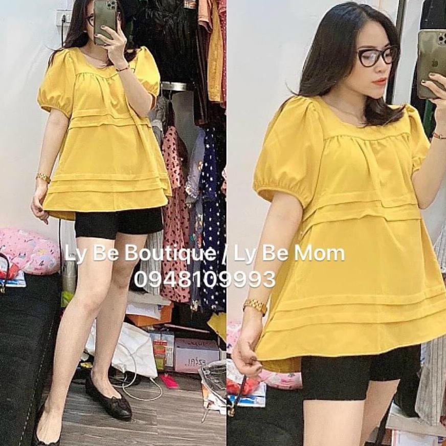 Áo bầu babydoll cổ vuông siêu hot, freesize từ 43-68kg️ áo bà bầu cao cấp chất đũi siêu mát siêu mềm ko nhăn