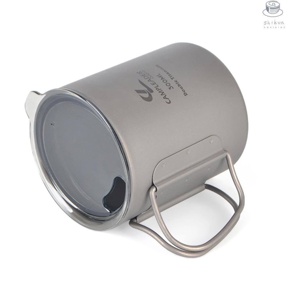 300ml Double Wall Titanium Water Cup with Lid Lightweight Coffee Mug Tea Cup for Camping Hiking Backpacking Picnic
