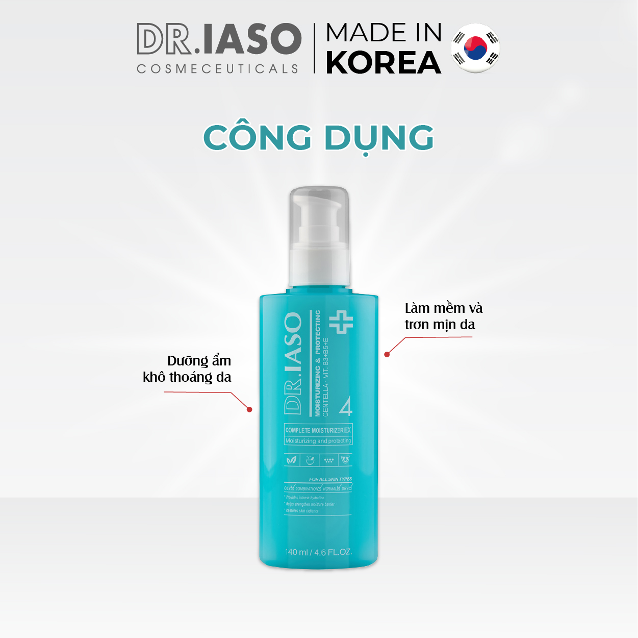 D37 Sữa dưỡng ẩm sáng da Dr IASO Complete Moisturizer 140ml