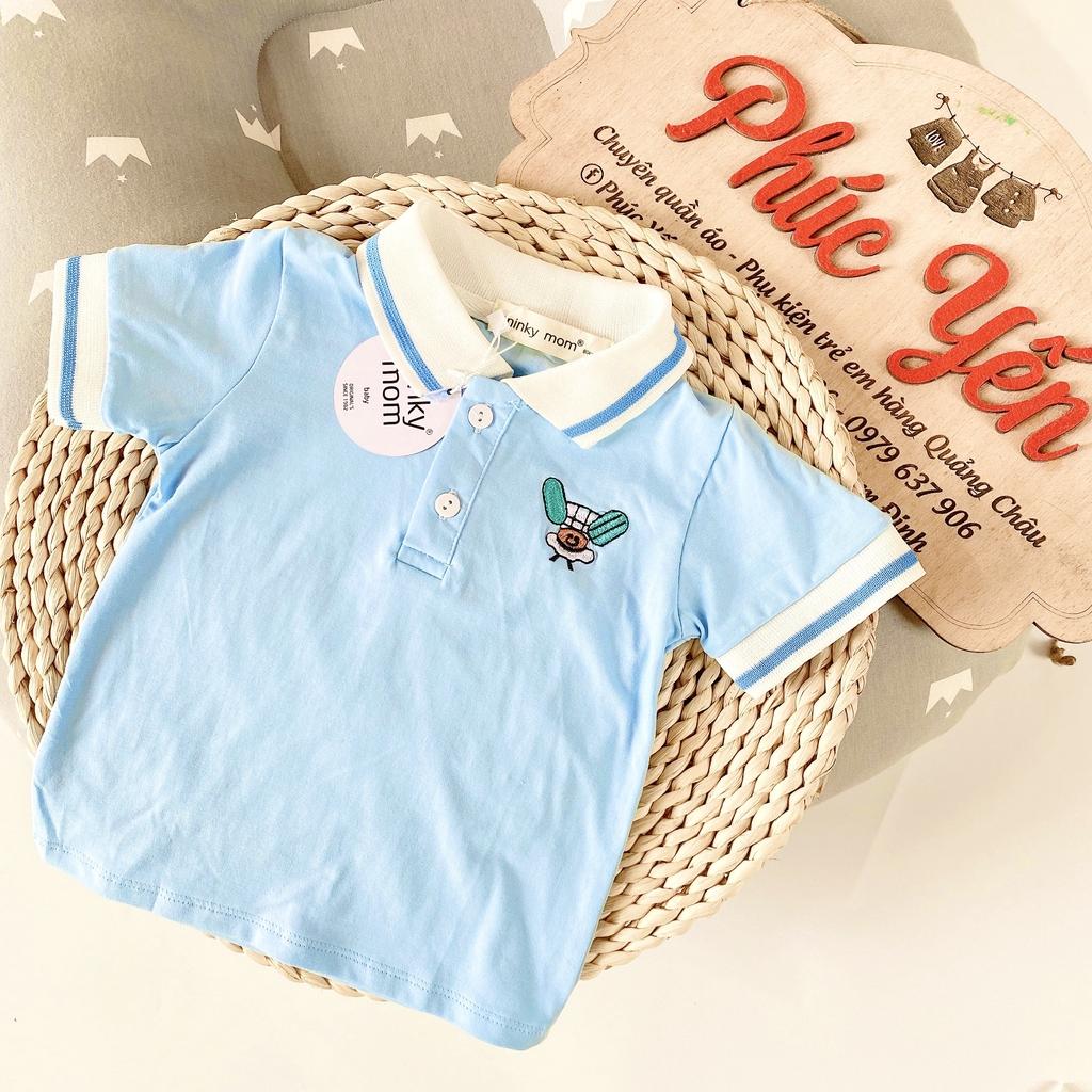 Áo Phông Cộc Tay Cổ Trụ Hàng Minky Mom Thêu Họa Tiết Động Vật Cho Bé
