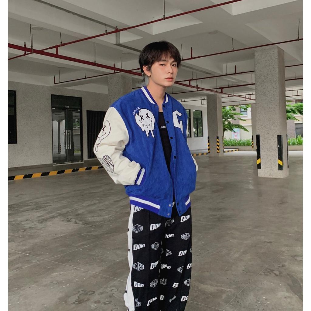 Áo Khóac Nhung Tăm Jacket Varsity FunFace Blue V13