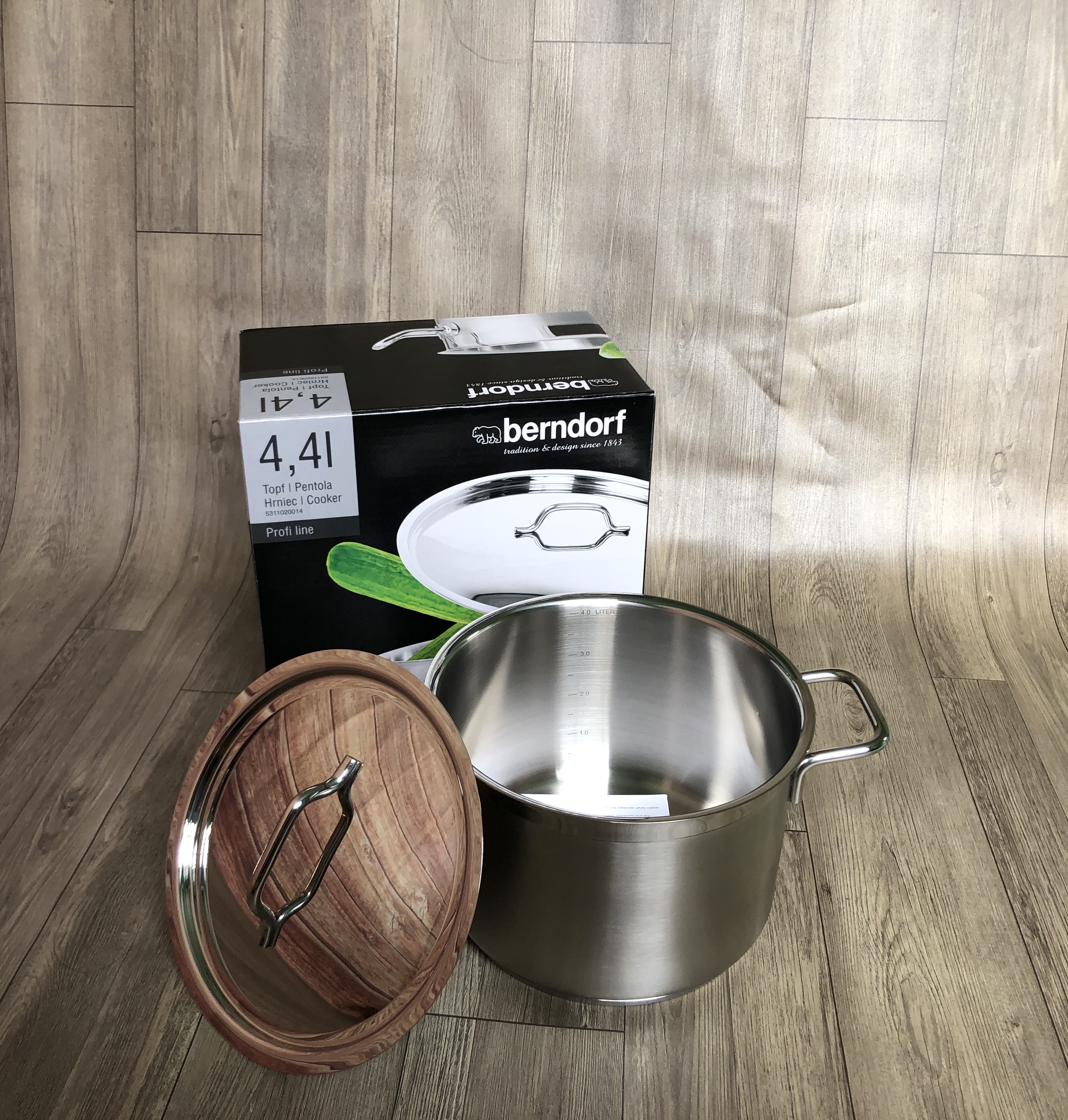 Soong Nồi Inox Cao Cấp Đáy Từ 3 Lớp Thân Cao 2 Lớp Nắp Inox  20x14cm 4.4 Lit Berndorf Sandrik - Stainless Steel Pot with Lid