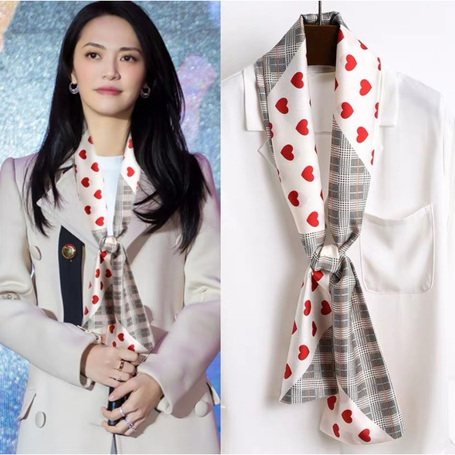 Khăn lụa họa tiết hình trái tim dễ thương KAH78 (15x145cm)