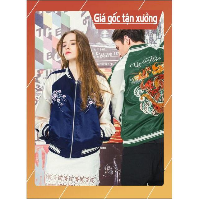 ảnh thật áo bomber thêu rồng xanh sẵn size M L