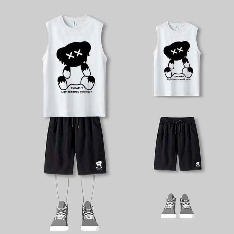 BỘ THUN BA LỖ IN GẤU UNISEX GIÁ RẺ - CÓ SIZE TỪ 40kg - 70kg