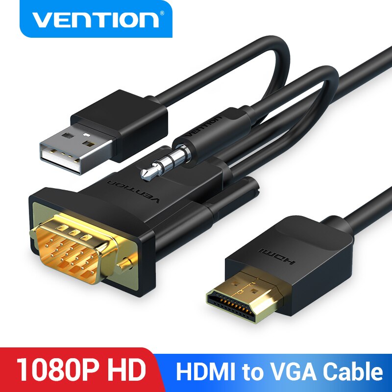 Cáp chuyển đổi HDMI to VGA hỗ trợ audio và nguồn, full HD dài 1,5m - 2m Vention - Hàng chính hãng